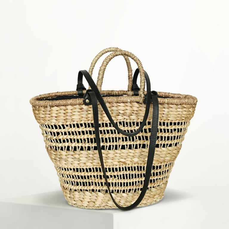Summer Beach Bag With Leather Strap, Spacious Bag Shape