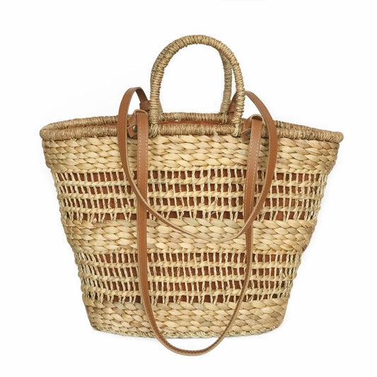 Summer Beach Bag With Leather Strap, Spacious Bag Shape
